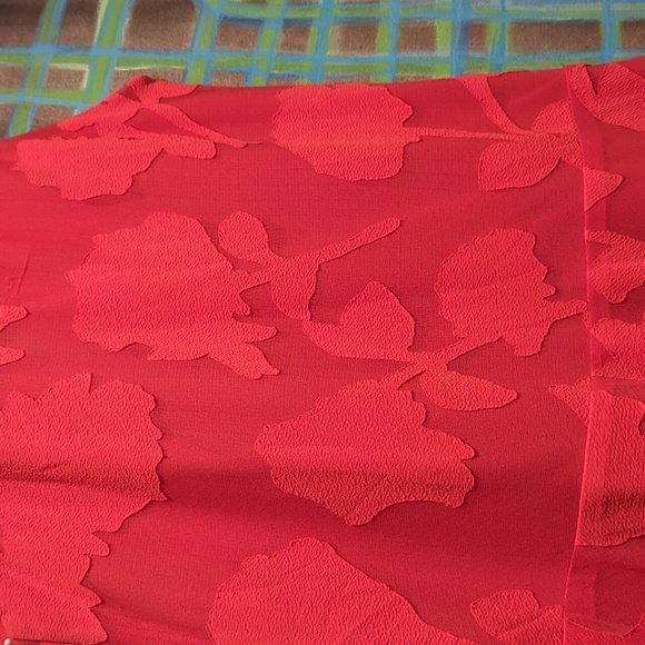 Waverly Grey drop waist halter dress-red sheer embroidered overlay flare skirt S - Picture 4 of 12